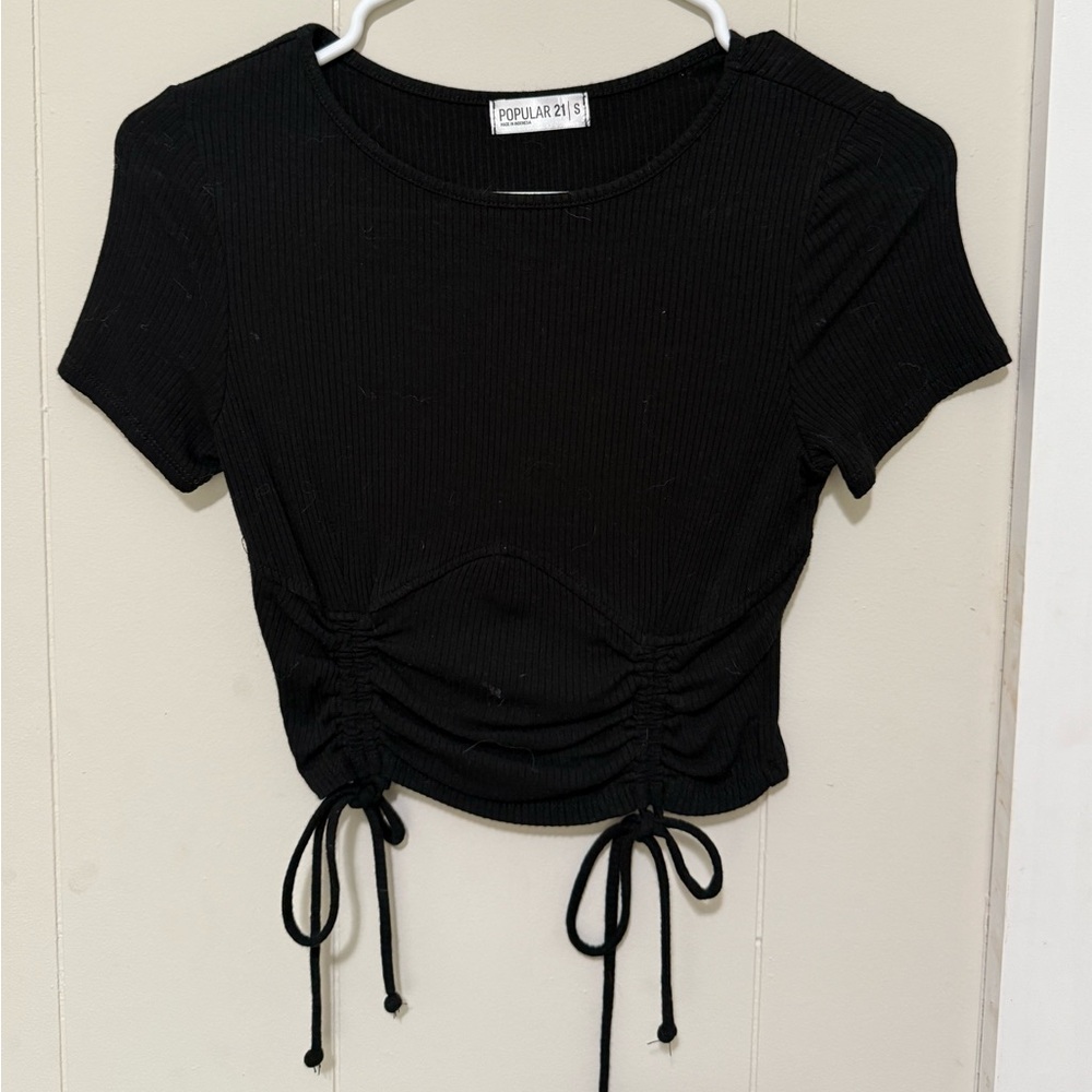 Chic Black Drawstring Crop Top